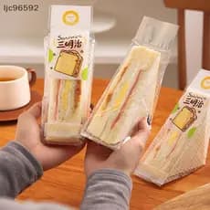 100 sacos plásticos para embalagem de sanduíches, sacos transparentes triangulares para pão, decorações para festas