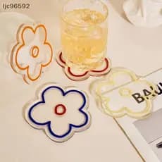 Porta-copos florais em estilo coreano, acessórios de cozinha transparentes de acrílico antiderrapantes, porta-copos p