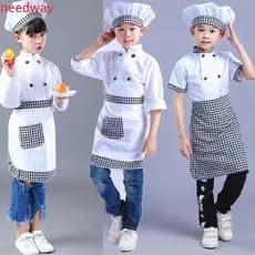 NEEDWAYB Crianças Chef Traje Conjunto Jaquetas De Trabalho Bonito Cartola Cozinha Ao Ar Livre Cosplay