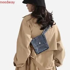 NEEDWAYB Bolsa De Cintura Com Cinto Jeans , Peito De Cowboy Portátil Multifuncional Crossbody Estilo Coreano