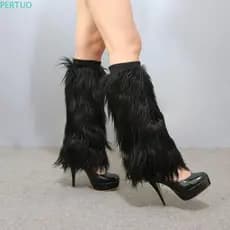 Aquecedores De Pernas Peludos PERTUO , Capa De Botas Lolita Iluminadas De Pele Sintética , Meias Y2K 40 Cm De Altura Do