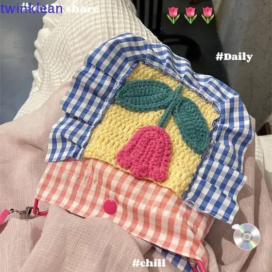 Bolsa De Malha Manual TWINKLEAN , Crochê Feminina Com Contas Coloridas Feitas À Mão Ombro Único Xadrez De Flor De Tulipa