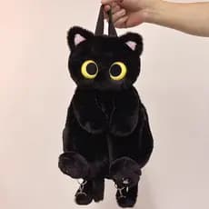 Mochila de Pelúcia de Gato de Olhos Grandes, Bolsa Transversal Preta Multifuncional e Divertida para Mulheres