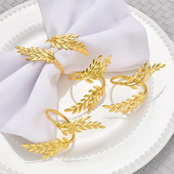 UTZN > 6 Peças Anéis De Guardanapo De Trigo Dourado Porta-Folha De Metal Para Festival De Colheita Outono Natal Ação De