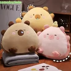 Almofada Capivara SOMEDAYZL0M, Aquecedor de Mãos 3 em 1 Confortável com Design de Desenho Animado, Material Amigo da Pel