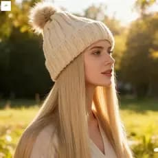 Chapéu De Peruca De Inverno De Fibra Sintética Preta – Boné De Malha Quente Com Cabelo Longo E Reto Para Mulheres