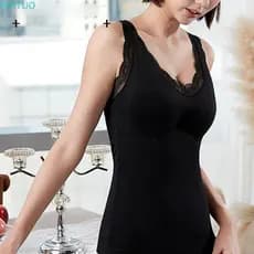 PERTUO Roupa Íntima Térmica Feminina Macia E Confortável Renda Patchwork Veludo Camisetas Plus Size Regata
