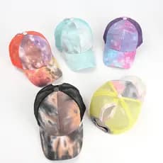 Boné de beisebol com abertura traseira para cabelo comprido, estilo europeu e americano, com efeito tie-dye, para mulher