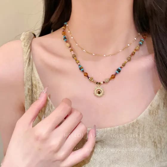 colar colar aço inoxidável Merad Retro girassol frisado colar High-End luz luxo nicho clavícula corrente estilo étnico