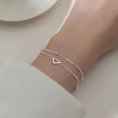 pulseira pulseira feminina S925 prata doce amor pulseira feminina versão coreana elegante dupla camada redonda gorro con