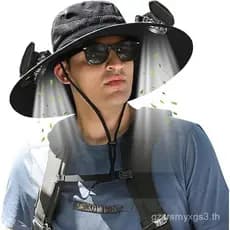 Chapéu de Aba Larga com Ventilador Solar, Chapéu de Pesca com 2 Ventiladores para Homens e Mulheres - Chapéu de Sol para