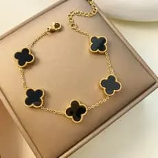 pulseira pulseira feminina Luz de luxo requintado cinco flores preto ouro pulseira homens mulheres casais simples High-E