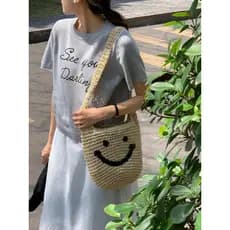 Bolsa bolsa feminina Smiley saco de praia balde saco de férias praia maiô de um ombro bolsa de palha lazer férias mochil