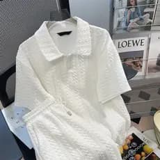 Design nicho Waffle terno camisa polo Shorts feminino verão solto estilo Hong Kong terno de duas peças de manga curta ca