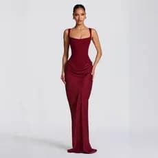 Vestido Longo Feminino Slim Fit Com Suspensório Em Espinha De Peixe , Cor Sólida , Para Abraçar O Quadril