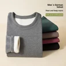 Camiseta masculina de veludo alemão quente de manga comprida outono inverno forro de lã engrossado Close-Fitting roupas