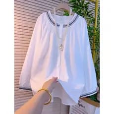 Retro estilo étnico bordado camisa de manga comprida feminina Plus Size gordura mm solto fino Cardigan topo