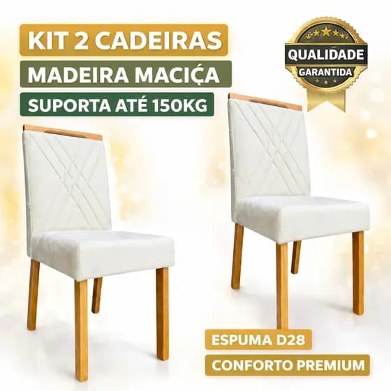 Kit 2 Cadeiras de Jantar Estofadas Veludo Madeira Maciça D28 Suporta 150kg Envio Full