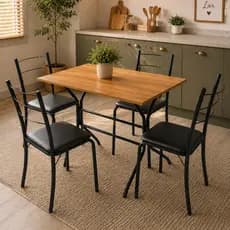 Mesa de Jantar 4 Cadeiras Confortse Preto Cinamomo Material Resistente Moderno Envio Imediato