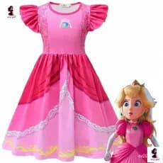 Vestido de Cosplay da Princesa Peach para Meninas, Vestido de Festa Super Mario, Fantasia de Carnaval e Halloween Infant