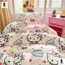 Conjunto de Cama 4 em 1 com Estampa de Desenho Animado, Colcha para Quarto de Dormitório, Capa de Colchão, Lençol, Fronh