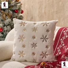 Capa de Almofada Decorativa de Natal com Flocos de Neve 45x45, Capa de Almofada de Sofá em Pelo Sintético Macio com G IW