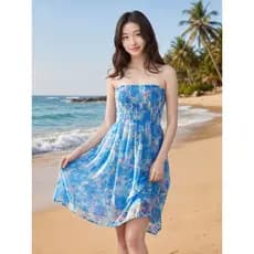 Verão tubo superior vestido Floral feminino 2026 novo estilo beira-mar férias praia saia cintura estreita mais magro olh