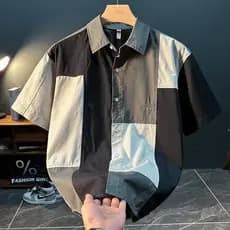 Design sentido All-Match costura camisa de manga curta masculina 2025 verão Casual moda rua Wear High-End camisa solta