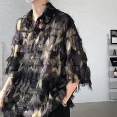 Street Wear camisa de manga curta masculina 2024 verão novo estilo borla dourado Design sentimento casal All-Match solto
