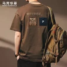 Mark Huafei camiseta de manga curta masculina 2025 novo estilo estilo étnico rufião bonito solto pesado algodão camiseta