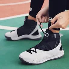 Tênis de basquete masculino botas de cano alto antiderrapante superfície de couro resistente ao desgaste respirável Curr