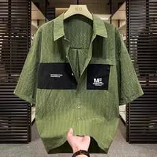 Verão contraste cor costura camisa de manga curta masculina bonito camisa fina solta Casual meia manga jaqueta na moda t