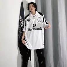 Americano Retro casal de manga curta camiseta das mulheres dos homens High street solto costura roupas da motocicleta im