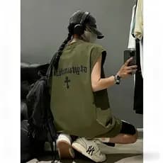 Verde do exército legal colete masculino verão oversize pesado Street Wear colete sem mangas camiseta casal americano Un