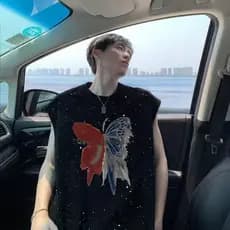2025 Gypsophila na moda colete verão novo estilo americano borboleta impressão rua Wear sem mangas solto colete topo mas