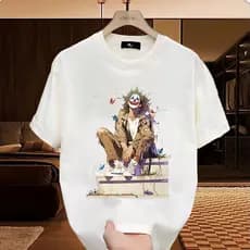 Verão solto puro algodão de manga curta camiseta masculina novo estilo Street Wear palhaço impressão em torno do pescoço