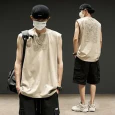 Colete masculino ins Street Wear americano Retro corte manga colete masculino verão fino ombro largo sem mangas camiseta