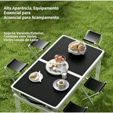 Mesa e Cadeiras Dobráveis para Camping - Kit Portátil com Alça, Ideal para Praia, Churrasco e Viagem