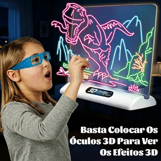 Lousa Mágica LED 3D Regravável com Óculos 3D Desenho Colorido Presente Infantil