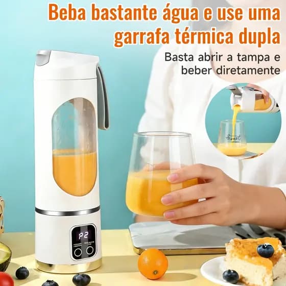 Liquidificador Portátil Recarregável USB com 8 Lâminas - Ideal para Sucos, Smoothies, Batidos e Bebidas Vitamínicas
