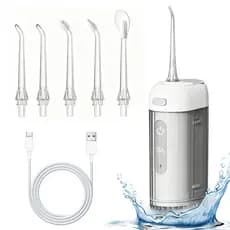 Irrigador Bucal Telescópico USB Recarregável 200ml 5 Bicos Intercambiáveis Water Flosser Higiene Oral Dentes e Gengivas