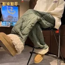 À prova de frio Casual cordeiro calças quentes das mulheres dos homens inverno na moda solto cordeiro velo xadrez calças