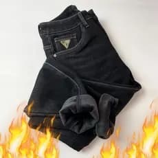 Preto High-End forro de lã engrossado estiramento Jeans masculino 2023 inverno fino-ajuste pés pequenos forro calças que