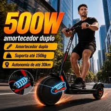 8.8 Liquidação| Patinete Elétrico Dobrável 500W com Amortecedor 30km/h 150kg Bateria de Longa Duração Profissional