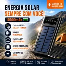 7.7 Liquidação Carregador Portátil Power Bank Solar 10000mAh Com 4 Cabos - Alta Capacidade Universal
