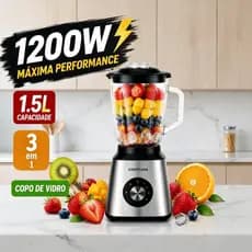 Oferta Limitada-Liquidificador Multifuncional Processador 1200W Copo de Vidro 1.5L com Moedor Alta Potência