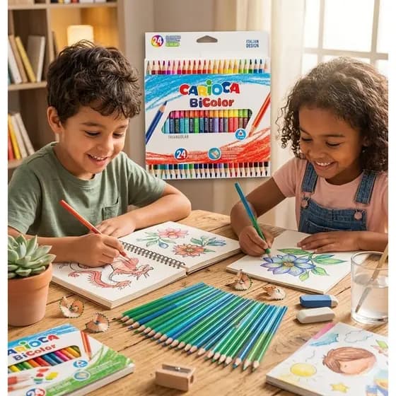 Lapis de Cor Bicolor 24 Lapis 48 Cores Carioca Triangular Escolar Infantil Atacado Atividades