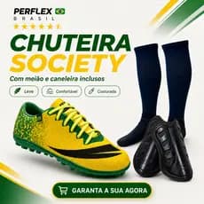 Chuteira Society Adulto e Infantil Perflex Brasil MEIÃO E CANELEIRA Colada e Costurada