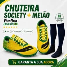Chuteira Society Adulto e Infantil Perflex Brasil com MEIÃO Colada e Costurada