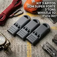 KIT 3 Apito Trovão Super Alto- Decibel 3 Tons Sobrevivência Emergência  Profissional Chaveiro Colete